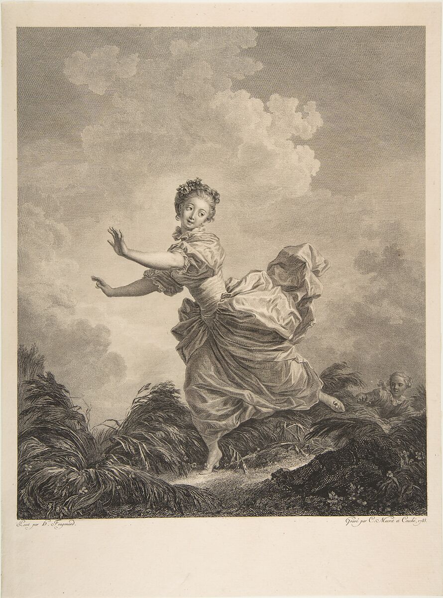 La Fuite a Dessein, After Jean Honoré Fragonard (French, Grasse 1732–1806 Paris), Etching, first state 