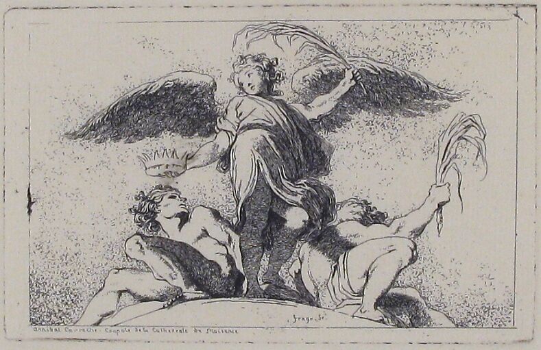 Angel Holding a Palm and a Crown, Jean Honoré Fragonard (French, Grasse 1732–1806 Paris), Etching; first state of two