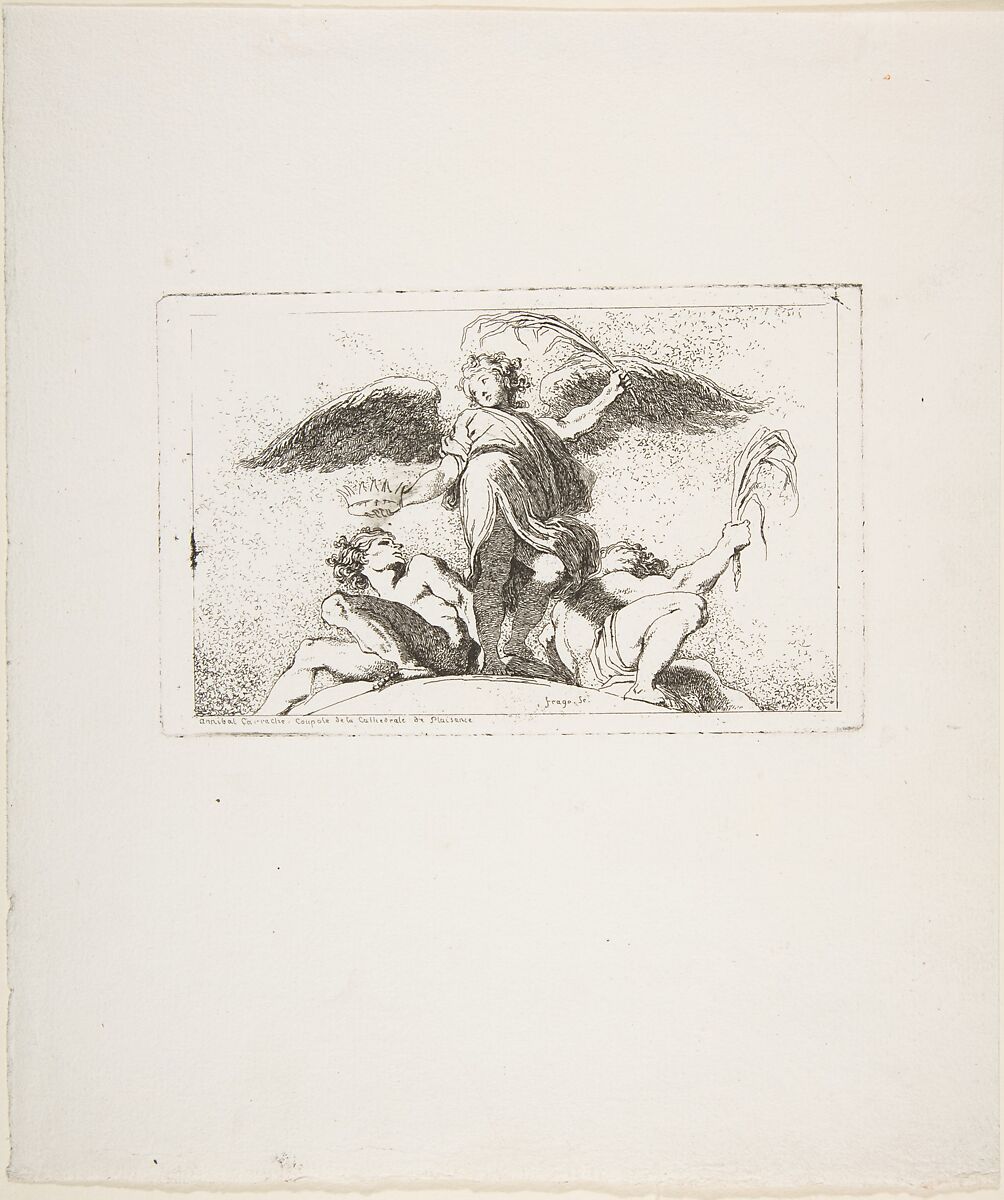 Angel Holding a Palm and a Crown, Jean Honoré Fragonard (French, Grasse 1732–1806 Paris), Etching, first state of two 