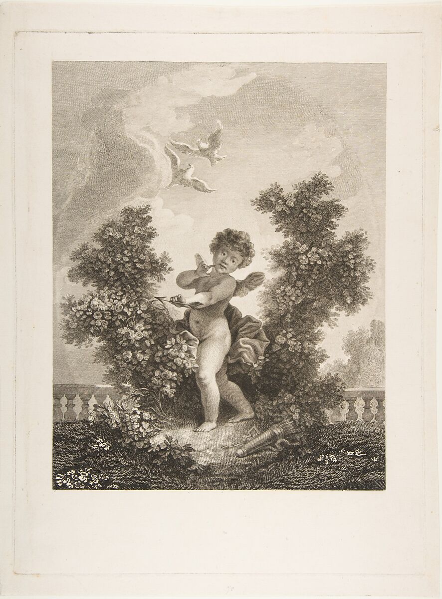 L'Amour en Sentinelle, Simon Charles Miger (French, Nemours 1736–1820 Paris), Etching and engraving; first state of two (Portalis) 