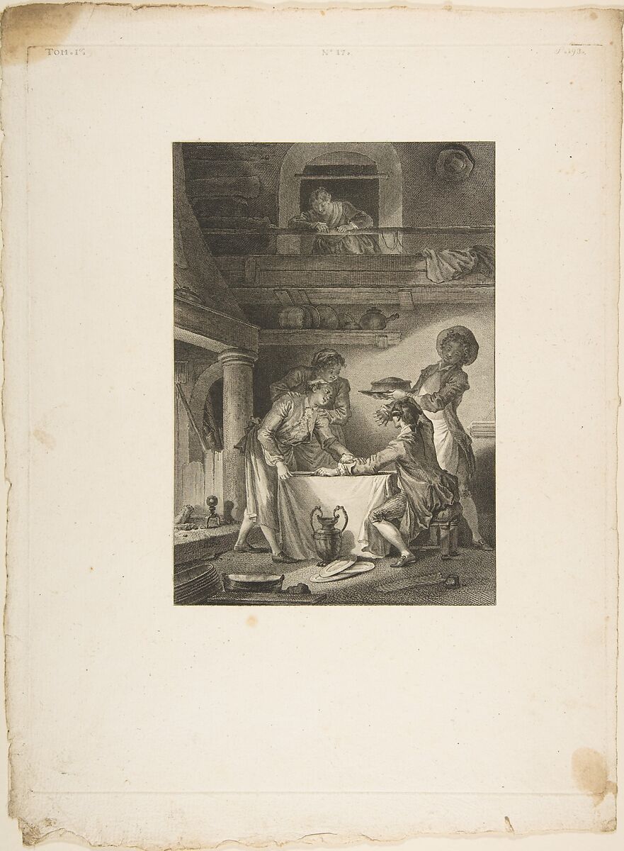 Le Pate d'Anguilles, from "Contes et nouvelles en vers par Jean de La Fontaine.  A Paris, de l'imprimerie de  P. Didot, l'an III de la République, 1795", Jean-Baptiste Patas (French, Paris 1744?–?1802 Paris), Etching and engraving; second state of three (Cohen) 