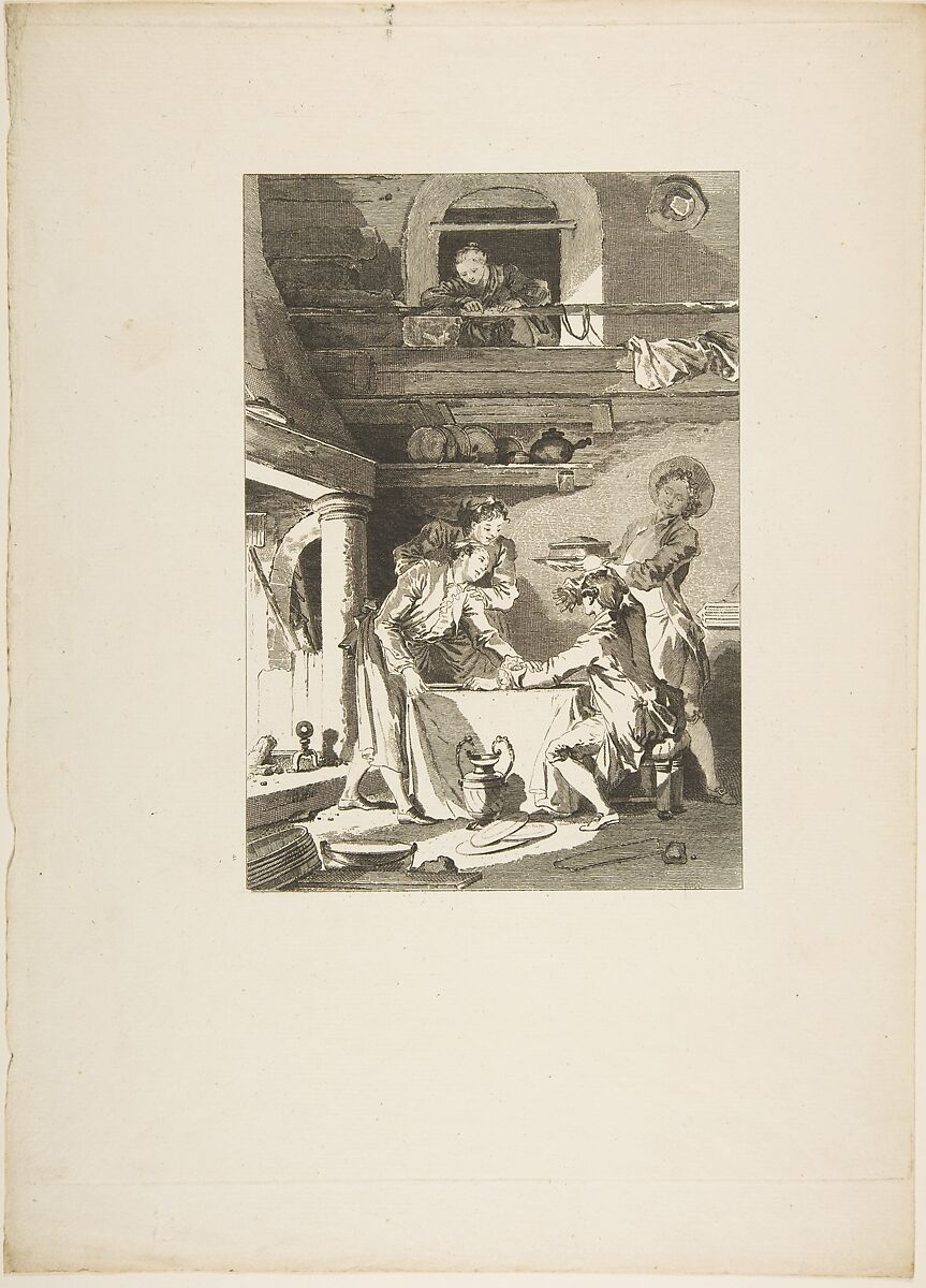 Le Pate d'Anguilles, from "Contes et nouvelles en vers par Jean de La Fontaine.  A Paris, de l'imprimerie de  P. Didot, l'an III de la République, 1795", Jean-Baptiste Patas (French, Paris 1744?–?1802 Paris), Etching; first state of three (Cohen) 