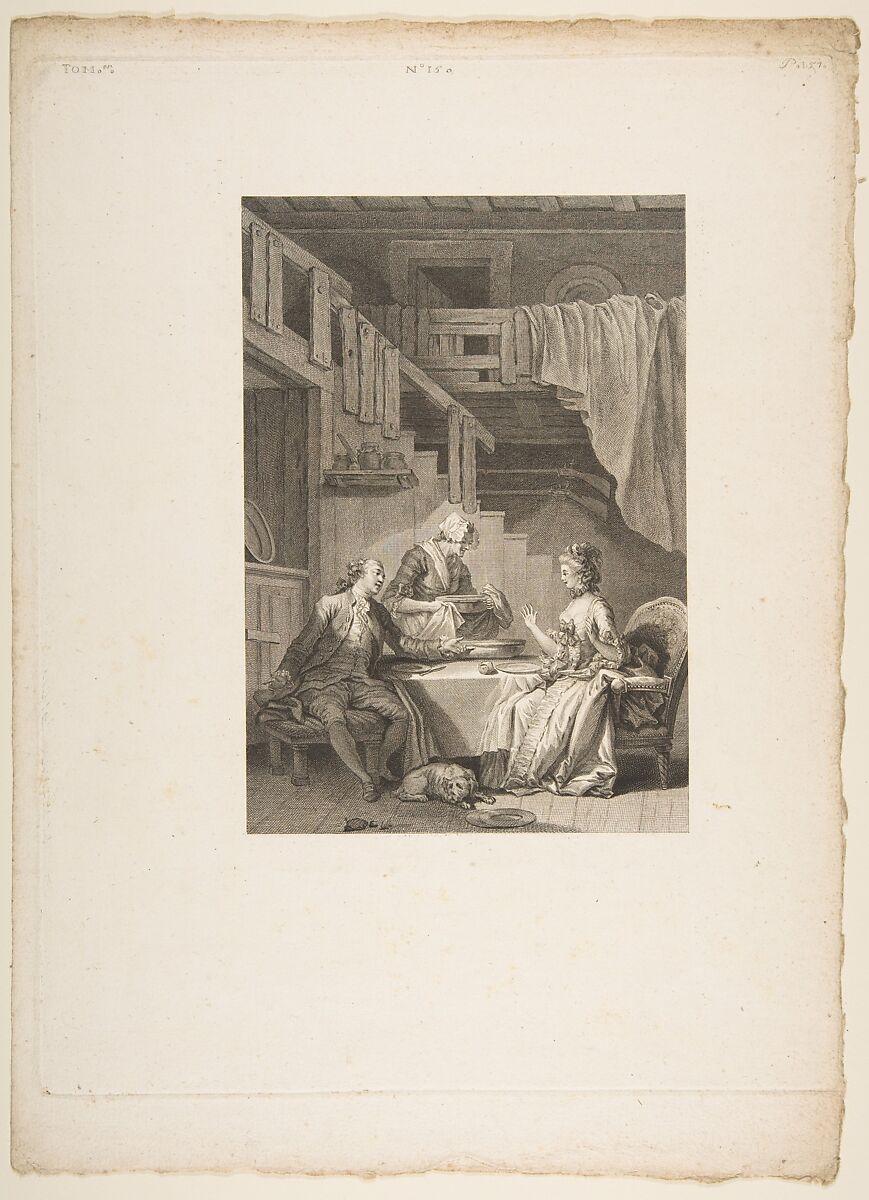 Le Faucon, La Coupe Enchantee, from "Contes et nouvelles en vers par Jean de La Fontaine.  A Paris, de l'imprimerie de  P. Didot, l'an III de la République, 1795", Jean-Baptiste Tilliard (French, 1740?–1813), Etching and engraving; second state of three (Cohen) 