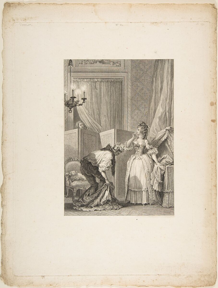 Le Cocu battu et content, from "Contes et nouvelles en vers par Jean de La Fontaine.  A Paris, de l'imprimerie de  P. Didot, l'an III de la République, 1795", Jean-Louis Delignon (French, Paris 1755–ca. 1804), Etching and engraving; second state of three (Cohen) 