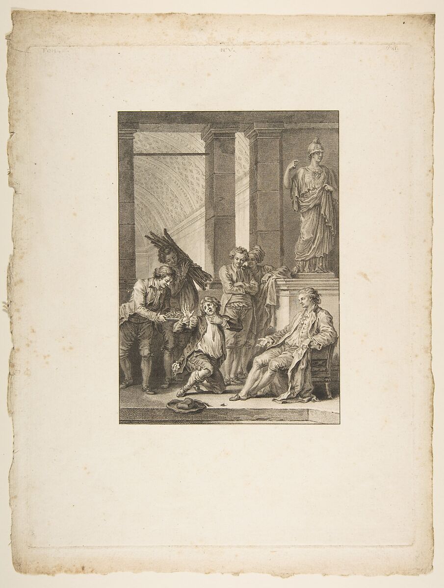 Le Paysan qui avait offense son Seigneur, from "Contes et nouvelles en vers par Jean de La Fontaine.  A Paris, de l'imprimerie de  P. Didot, l'an III de la République, 1795", Charles Louis Lingée (French, Paris 1751–1819 Paris), Etching and engraving; second state of three (Cohen) 