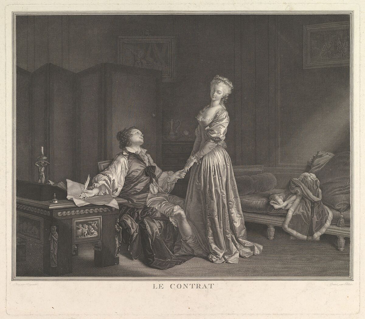 Le Contrat, After Jean Honoré Fragonard (French, Grasse 1732–1806 Paris), Etching, first state 