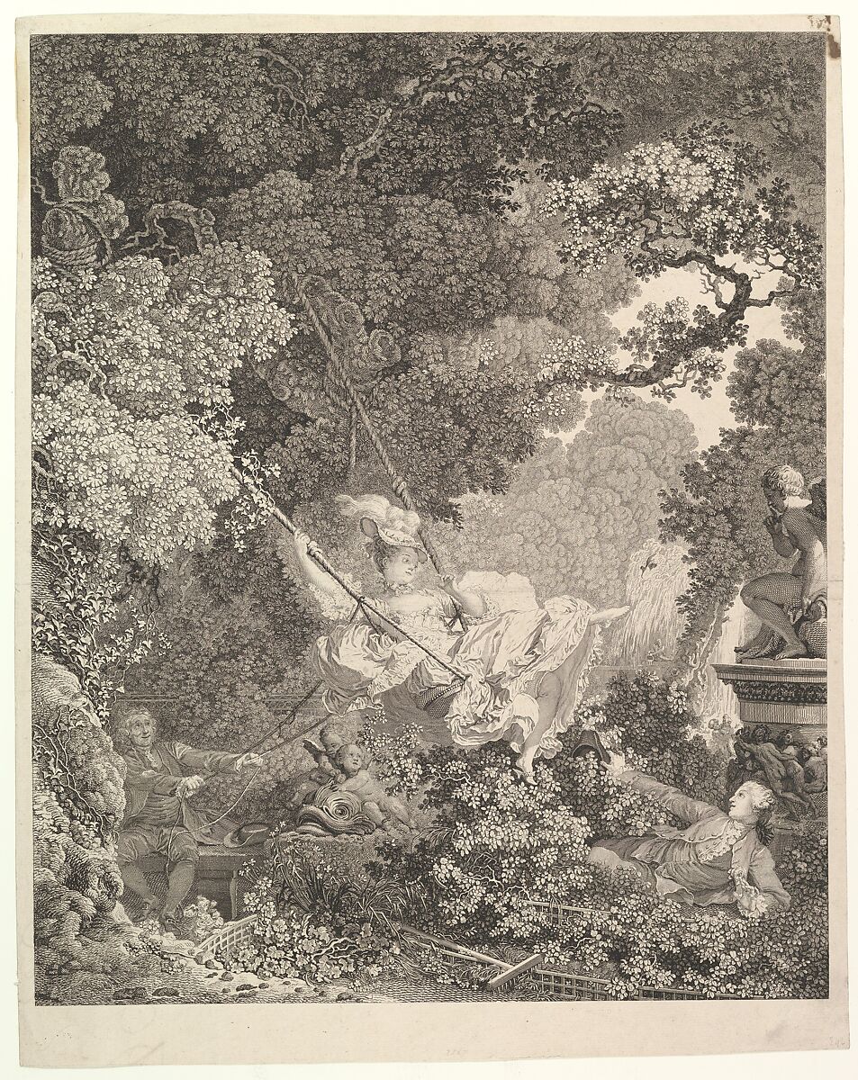 Les Hazards heureux de l'Escarpolette (The Swing), After Jean Honoré Fragonard (French, Grasse 1732–1806 Paris), Etching, before first state 