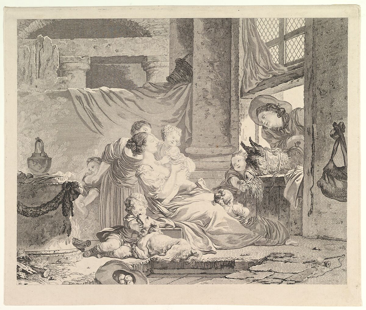 La Famille du Fermier, After Jean Honoré Fragonard (French, Grasse 1732–1806 Paris), Etching, before first state 