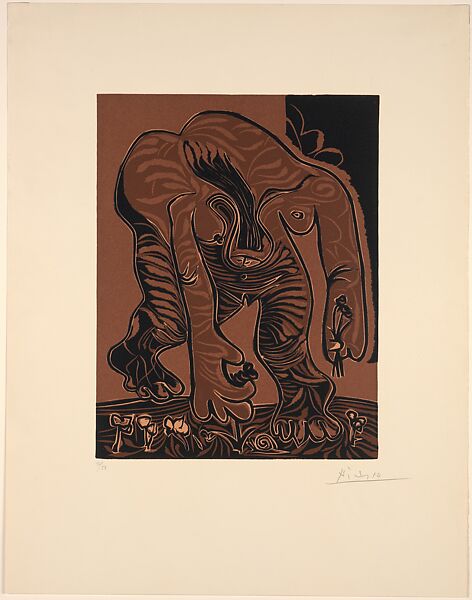 Nude Woman Picking Flowers, Pablo Picasso (Spanish, Malaga 1881–1973 Mougins, France), Linoleum cut 