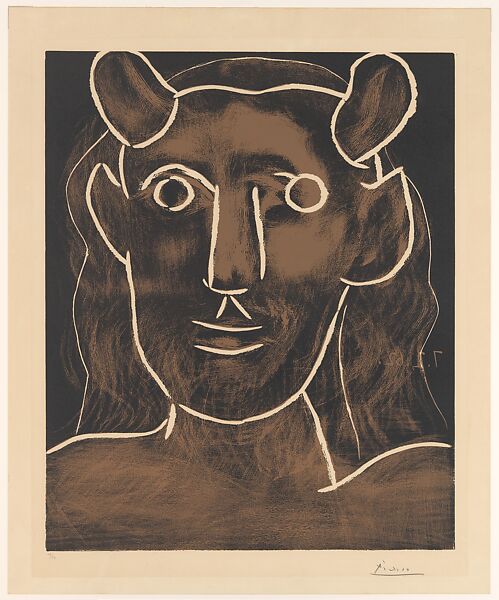 Head of a Faun, Pablo Picasso (Spanish, Malaga 1881–1973 Mougins, France), Linoleum cut 