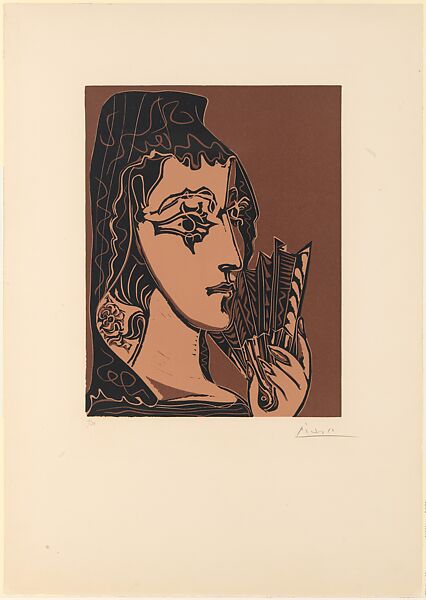 Jacqueline as Carmen, Pablo Picasso (Spanish, Malaga 1881–1973 Mougins, France), Linoleum cut 
