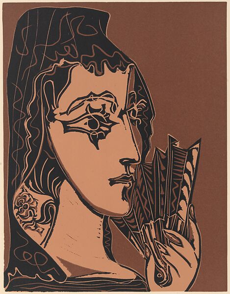 Jacqueline as Carmen, Pablo Picasso (Spanish, Malaga 1881–1973 Mougins, France), Linoleum cut