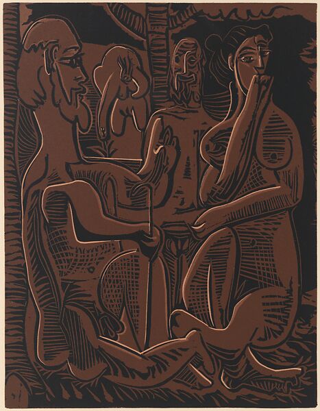 Petit Déjeuner sur l'herbe, after Manet, Pablo Picasso (Spanish, Malaga 1881–1973 Mougins, France), Linoleum cut