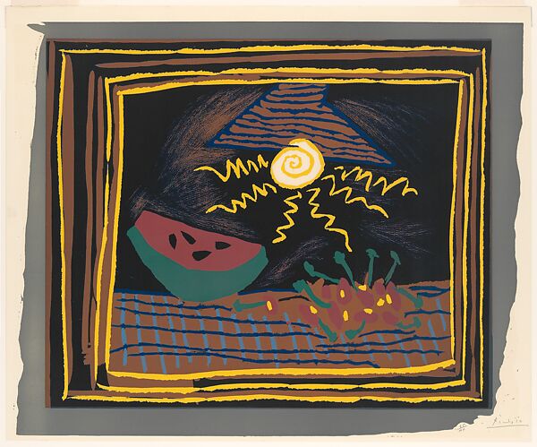 Still Life with a Watermelon, Pablo Picasso (Spanish, Malaga 1881–1973 Mougins, France), Linoleum cut 