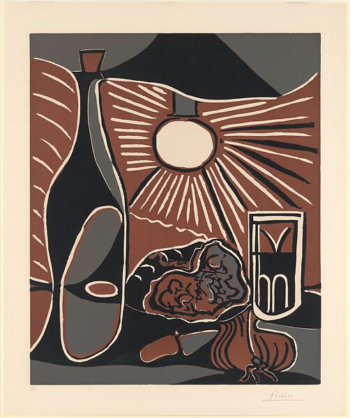 Still Life with a Snack I, Pablo Picasso (Spanish, Malaga 1881–1973 Mougins, France), Linoleum cut 