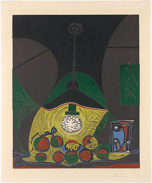 Still Life with Hanging Lamp, Pablo Picasso (Spanish, Malaga 1881–1973 Mougins, France), Linoleum cut 