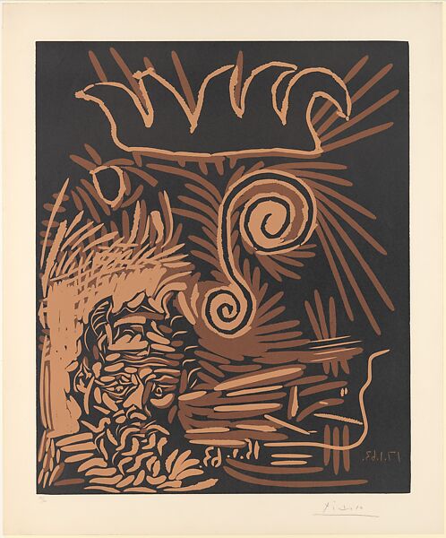 The Old Jester, Pablo Picasso (Spanish, Malaga 1881–1973 Mougins, France), Linoleum cut 