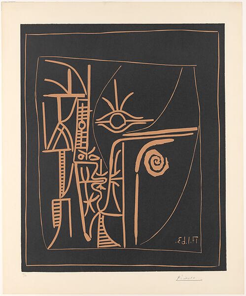 Face, Pablo Picasso (Spanish, Malaga 1881–1973 Mougins, France), Linoleum cut 