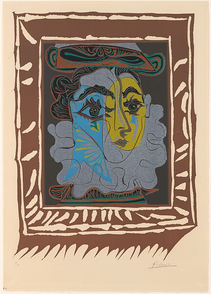 Jacqueline with a Flowery Straw Hat, Pablo Picasso (Spanish, Malaga 1881–1973 Mougins, France), Linoleum cut 