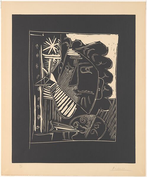 Painter and His Canvas, Pablo Picasso (Spanish, Malaga 1881–1973 Mougins, France), Linoleum cut 