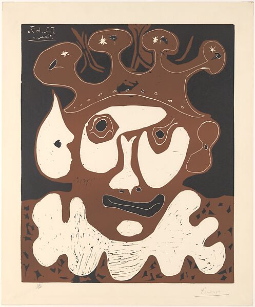 Head of a Jester, Carnival, Pablo Picasso (Spanish, Malaga 1881–1973 Mougins, France), Linoleum cut 