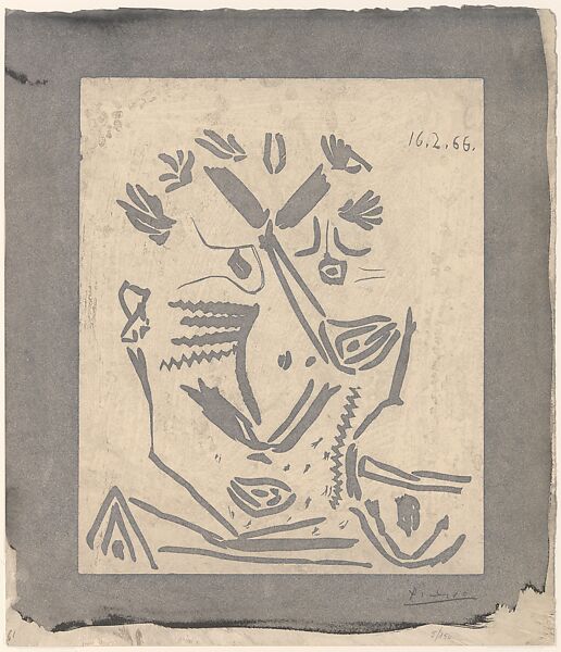 Head of a Man, Pablo Picasso (Spanish, Malaga 1881–1973 Mougins, France), Linoleum cut 