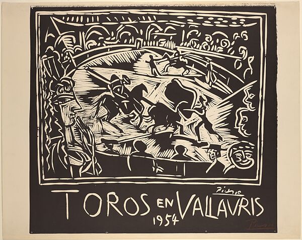 Toros en Vallauris 1954, Pablo Picasso (Spanish, Malaga 1881–1973 Mougins, France), Linoleum cut 