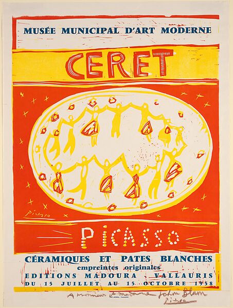 Picasso Ceramics and White Pottery Exhibition, Céret 1958, Pablo Picasso (Spanish, Malaga 1881–1973 Mougins, France), Linoleum cut 
