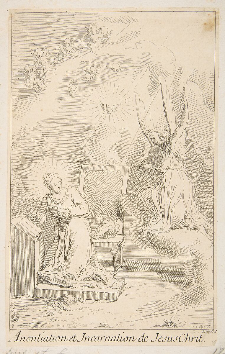 Annunciation, Claude Gillot (French, Langres 1673–1722 Paris), Etching, second state 