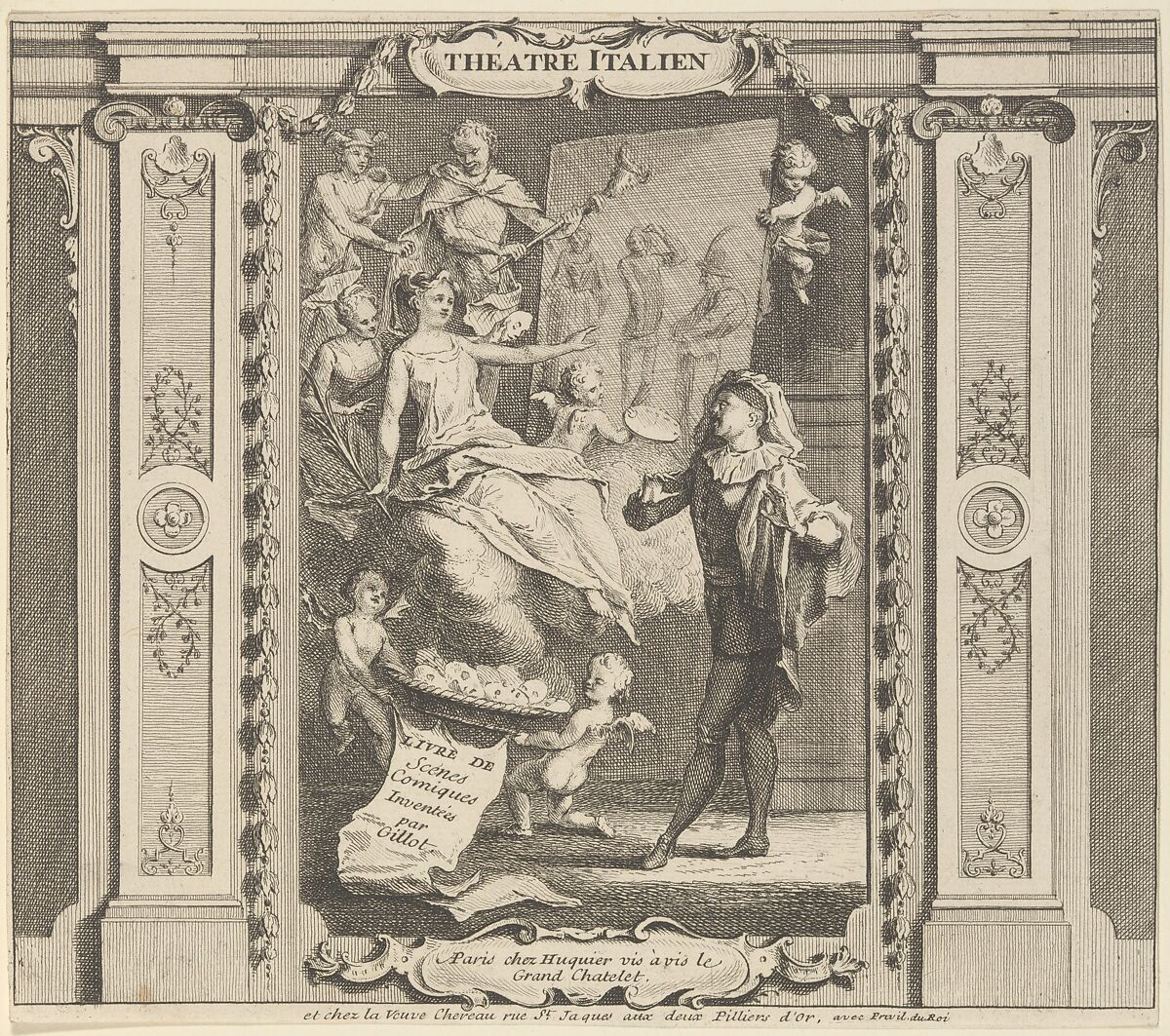 Frontispice to Theatre Italien, Claude Gillot (French, Langres 1673–1722 Paris), Etching; second state