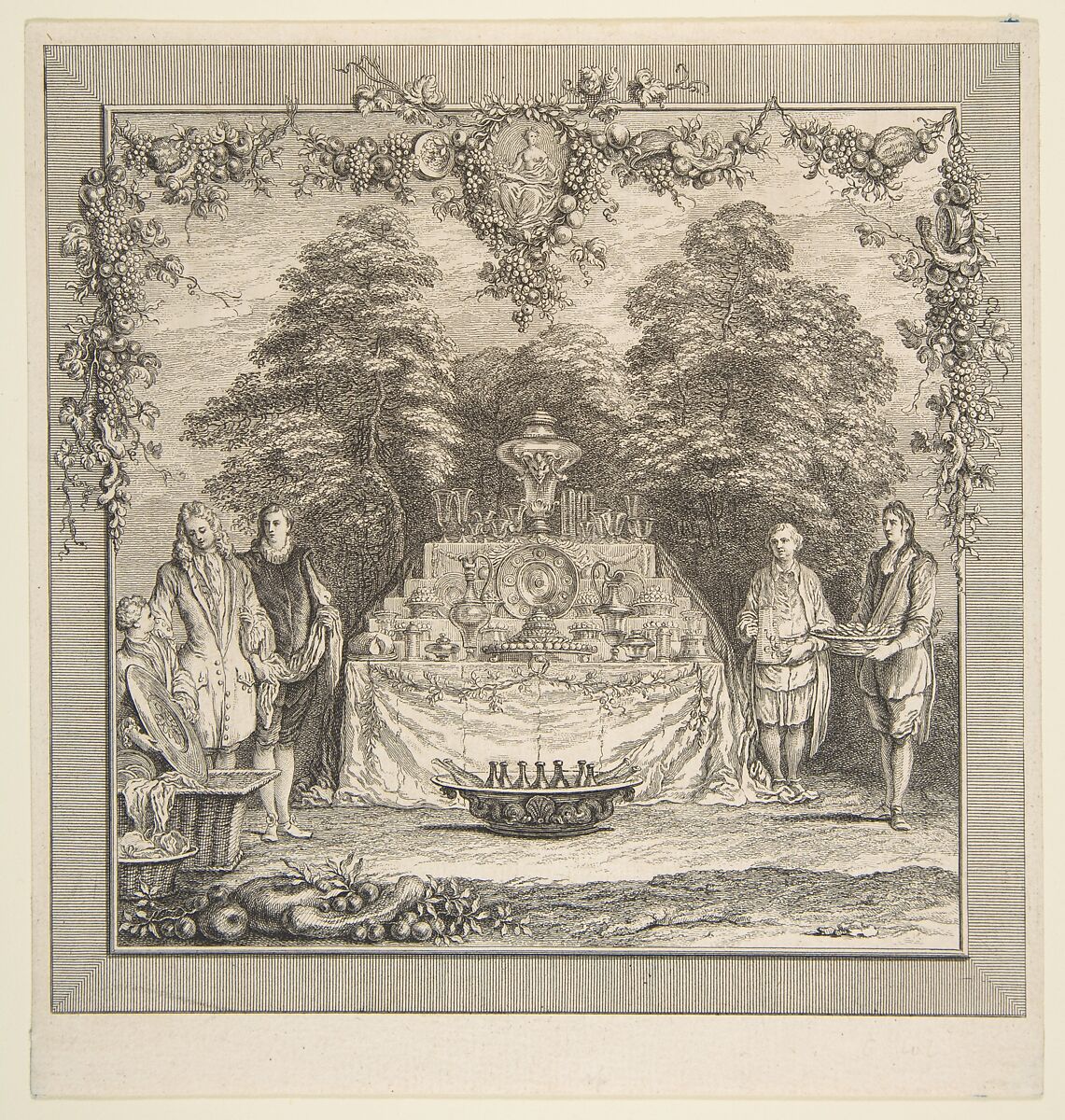 La Colation preparee dans un jardin, Claude Gillot (French, Langres 1673–1722 Paris), Etching, second state 
