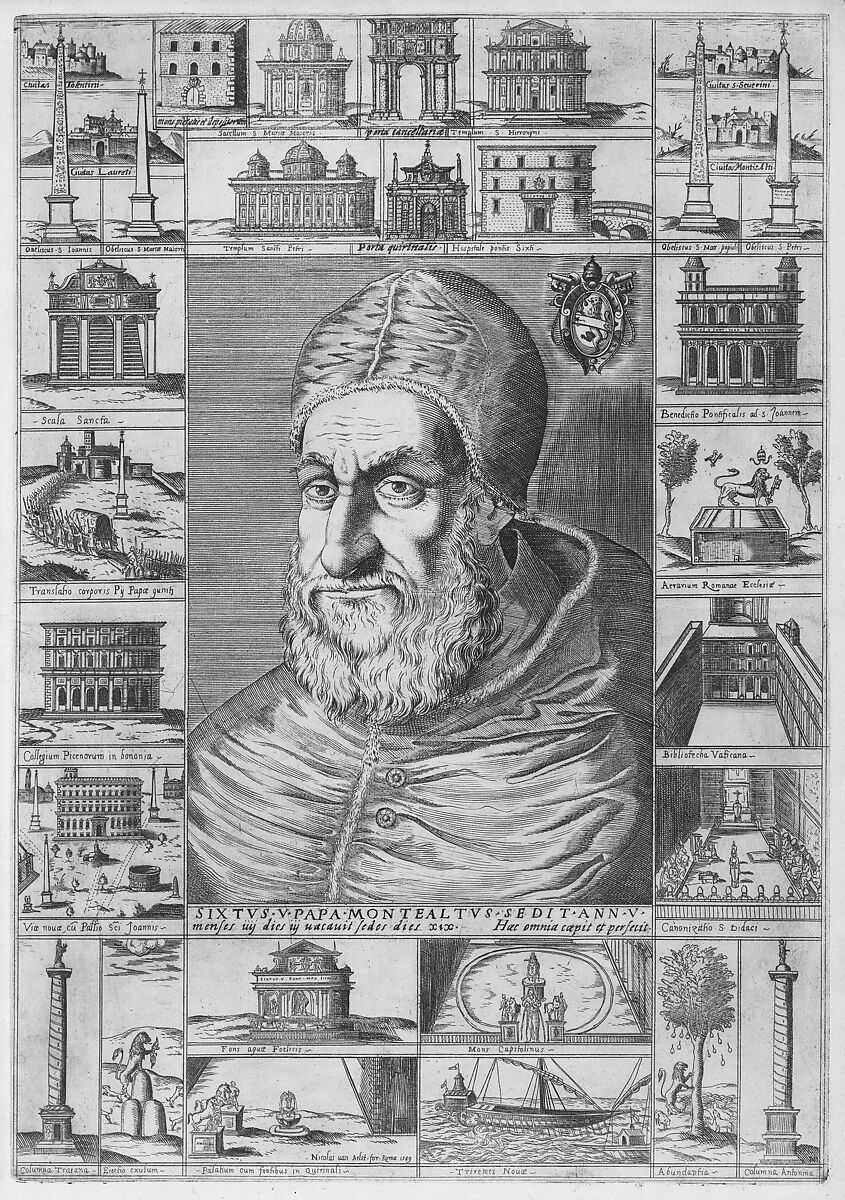 Portrait of Sixtus V, Nicolaus van Aelst (Flemish, Brussels 1526–1613 Rome), Etching and engraving 