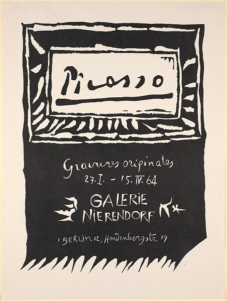 "Picasso Original Prints Exhibition," Galerie Nierendorf, Berlin 1964, Pablo Picasso (Spanish, Malaga 1881–1973 Mougins, France), Linoleum cut 