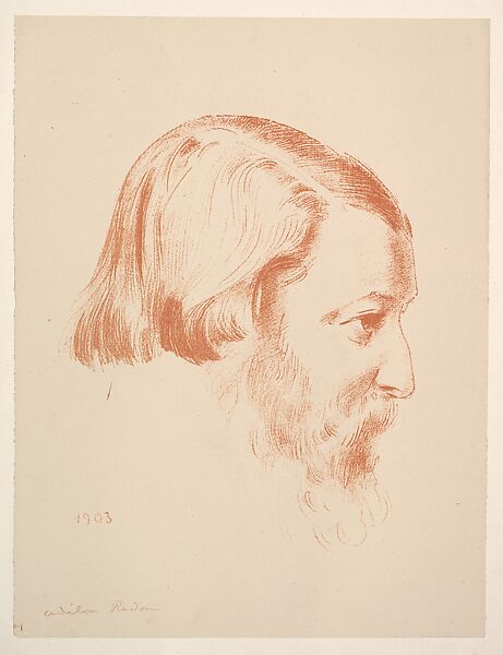 Portrait of Paul Sérusier, Odilon Redon (French, Bordeaux 1840–1916 Paris), Lithograph printed in red ink 