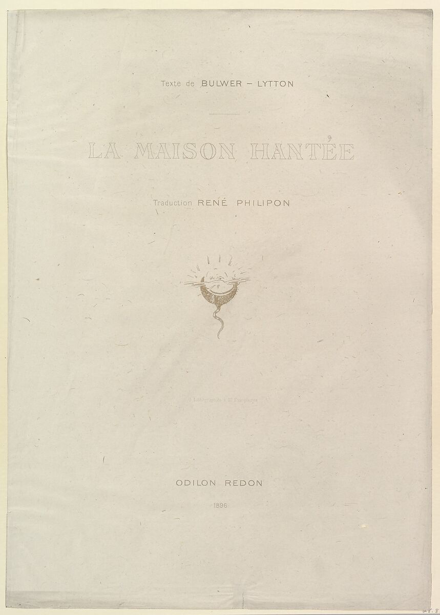 Title page to the series, The Haunted House (La Maison Hantée), Odilon Redon (French, Bordeaux 1840–1916 Paris), Lithograph on china paper 