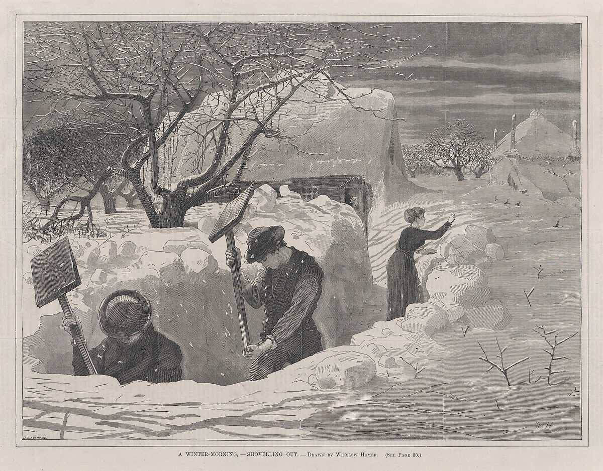 A Winter Morning – Shovelling Out (Every Saturday, Vol. II, New Series), After Winslow Homer (American, Boston, Massachusetts 1836–1910 Prouts Neck, Maine), Wood engraving 