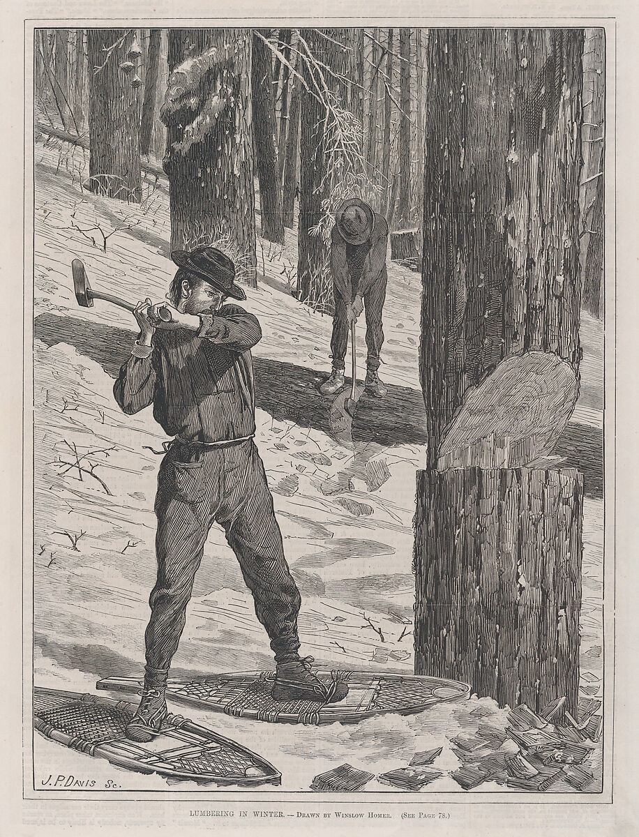 Lumbering in Winter (Every Saturday, Vol. II, New Series), After Winslow Homer (American, Boston, Massachusetts 1836–1910 Prouts Neck, Maine), Wood engraving 