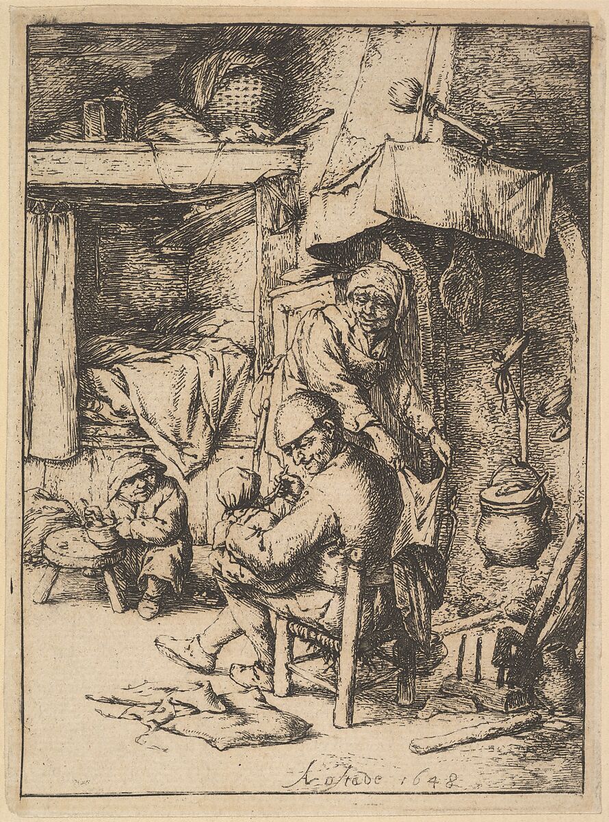 Father of the Family Giving Broth to His Baby, Adriaen van Ostade (Dutch, Haarlem 1610–1685 Haarlem), Etching; fifth state 