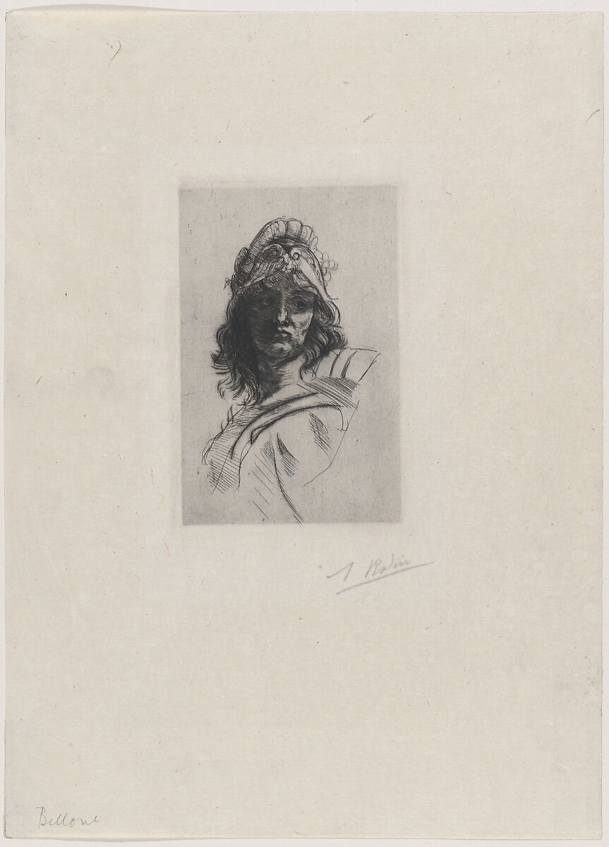 Bust of Bellona, Auguste Rodin (French, Paris 1840–1917 Meudon), Drypoint, third state of 3 
