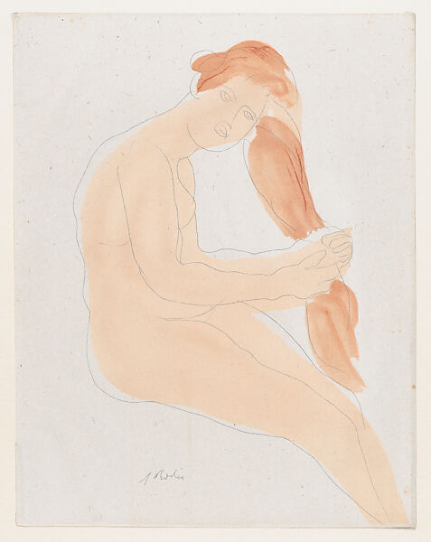 "Avec des gestes lents et charmants, Clara lissa l'or roux de ses cheveux...", Auguste Rodin (French, Paris 1840–1917 Meudon), Color lithograph 