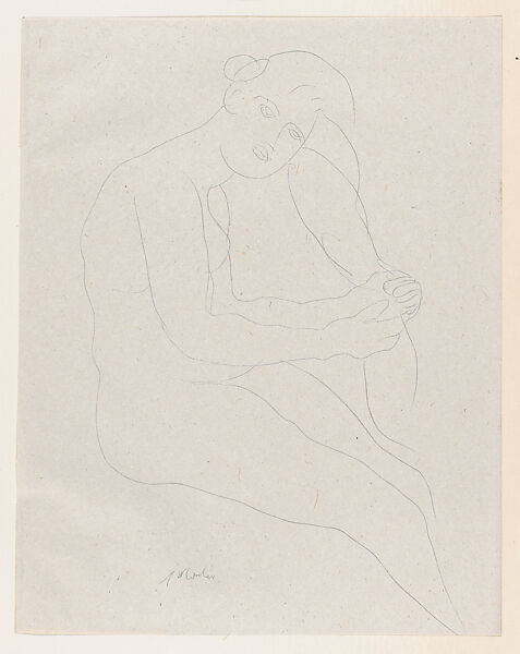 "Avec des gestes lents et charmants, Clara lissa l'or roux de ses cheveux...", Auguste Rodin (French, Paris 1840–1917 Meudon), Lithograph, contours only 