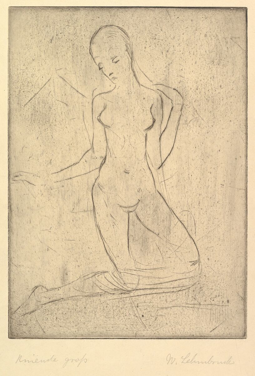 Kneeling One (Kneide, groß), Wilhelm Lehmbruck (German, Duisburg 1881–1919 Berlin), Drypoint; first state of three 