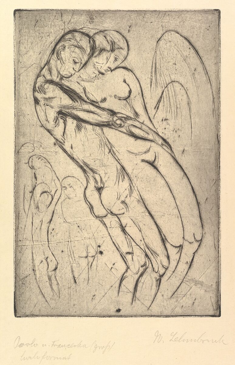 Paolo and Francesca (Paolo und Francesca groß, Hochformat), Wilhelm Lehmbruck (German, Duisburg 1881–1919 Berlin), Drypoint; first state of two 