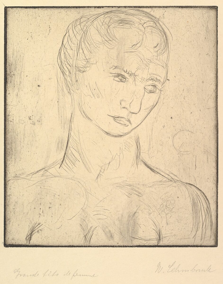 Head of a Woman (Kopf Groß), Wilhelm Lehmbruck (German, Duisburg 1881–1919 Berlin), Drypoint 