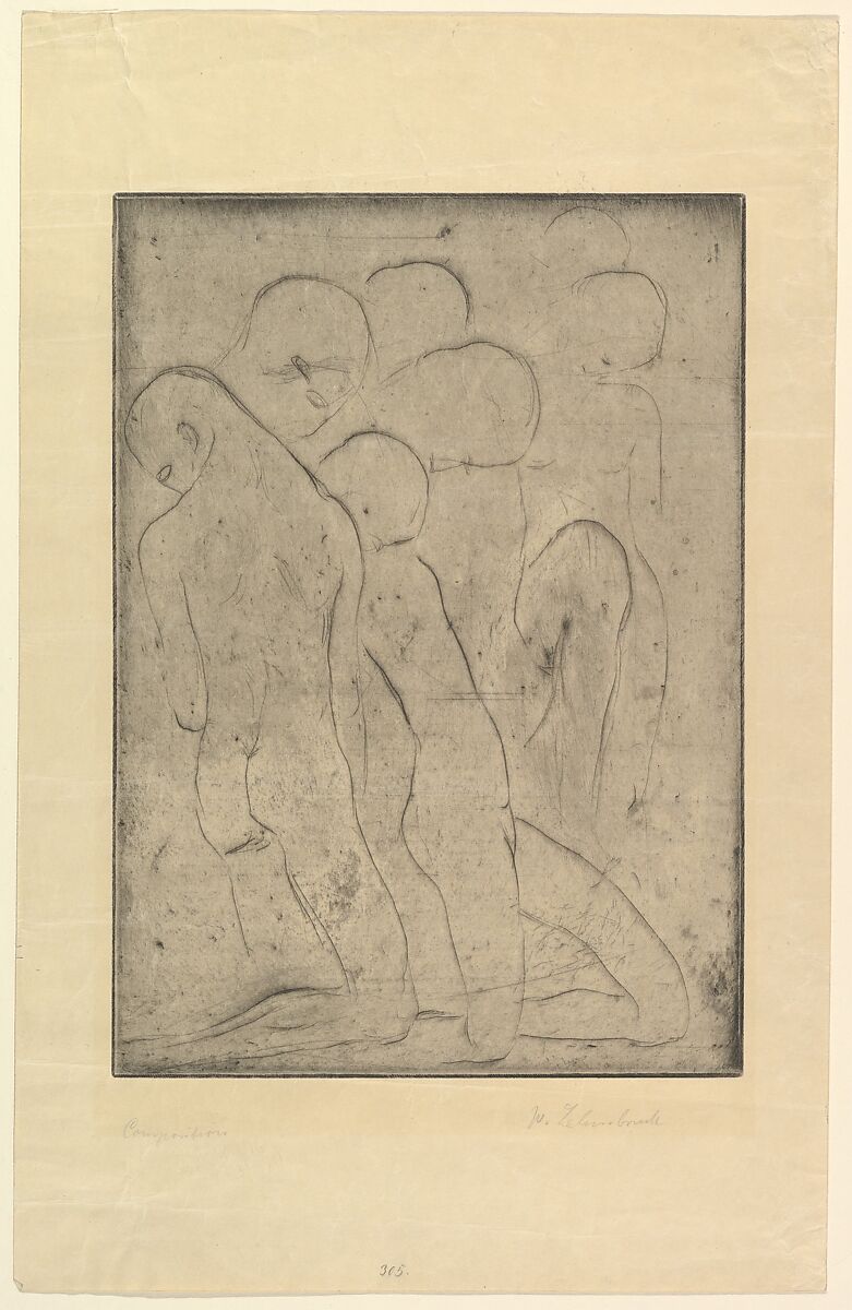 Composition (Große Komposition), Wilhelm Lehmbruck (German, Duisburg 1881–1919 Berlin), Drypoint; first state of three 