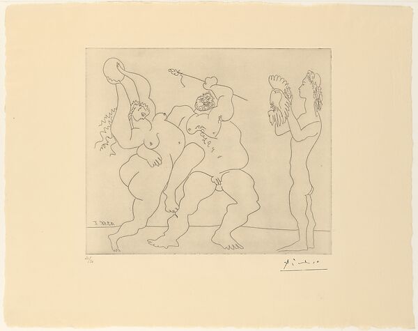 Bacchanal with Young Man in a Mask, Pablo Picasso (Spanish, Malaga 1881–1973 Mougins, France), Etching 