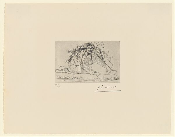 At the River's Shore, Couple on the Grass, Pablo Picasso (Spanish, Malaga 1881–1973 Mougins, France), Drypoint 
