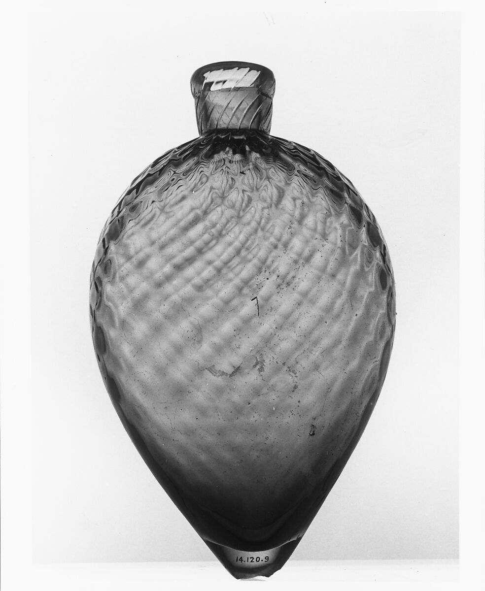 Flask, Blown pattern-molded lead glass, European, probably 