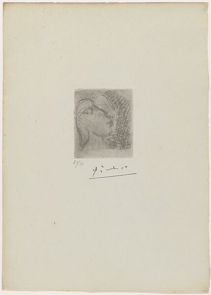 Head of a Woman Turned to the Right, Pablo Picasso (Spanish, Malaga 1881–1973 Mougins, France), Soft-ground etching 