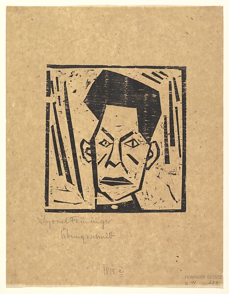 Head of a Man (Kopf eines Mannes), Lyonel Charles Feininger (American, New York 1871–1956 New York), Woodcut 